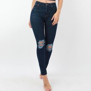 Dark Wash Ripped High Waist Skinny Jean Femme Luxe